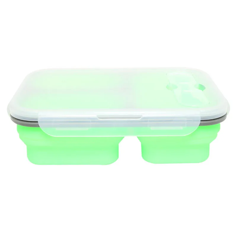3 ячейки Ecofriendly переносные, складные, силиконовые Bento Ланч-бокс с замком СВЧ Сейф Bento складной контейнер для пищевых продуктов HK051 - Цвет: Зеленый