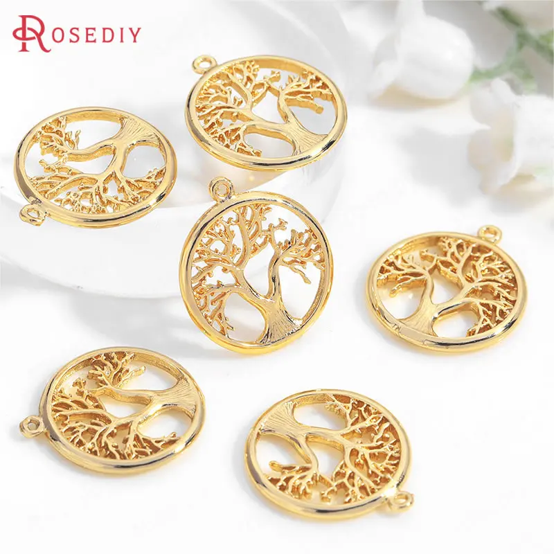 

(35797)10PCS 15x17.5MM 24K Gold Color Brass Round Tree Charms Pendants High Quality Diy Jewelry Findings Accessories