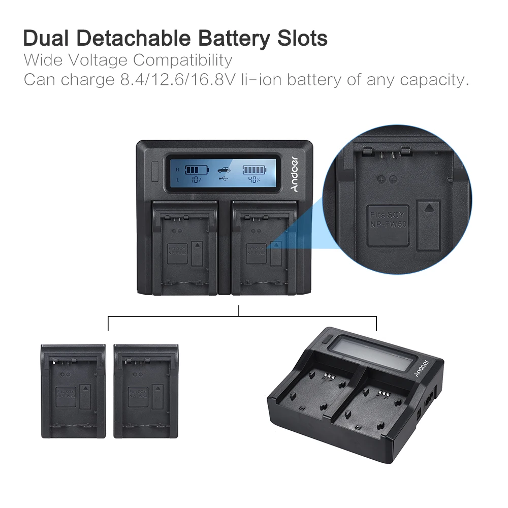 Andoer NP-FW50 NPFW50 двухканальный цифровой камеры зарядное устройство для sony a7 a7R a7sII a7II a6500 A6300 a7RII NEX серии