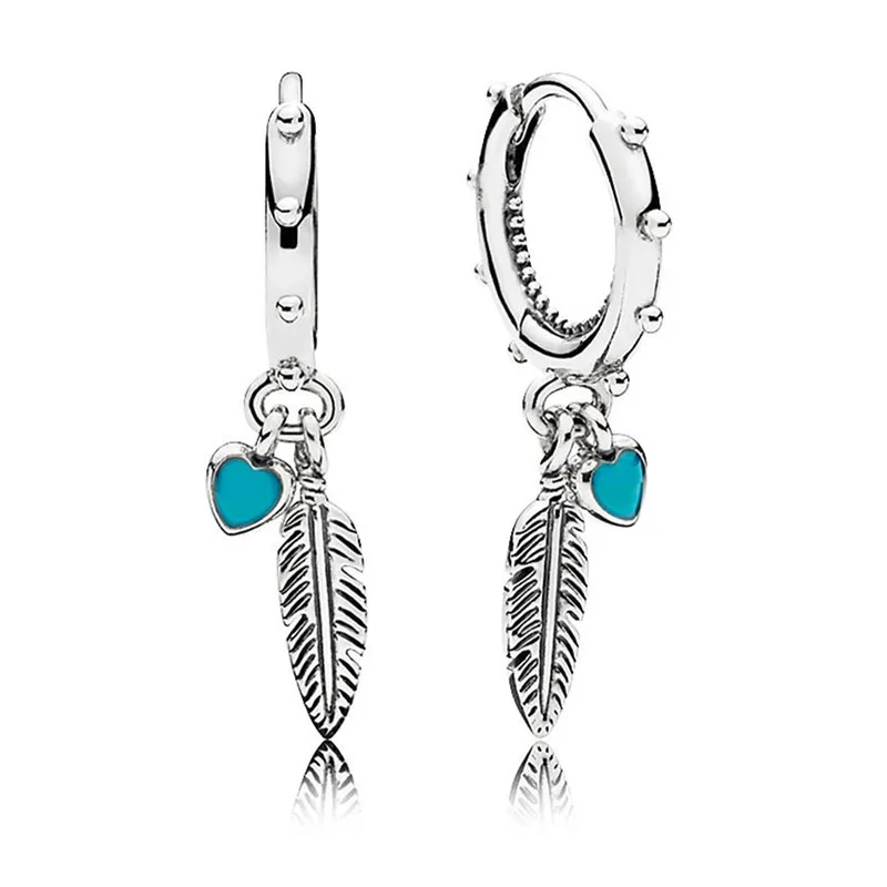 

Trendy 925 Sterling Silver Branded Earrings For Women Spiritual Feathers Hanging Earrings Lady Fine Original Europe Jewelry Gift