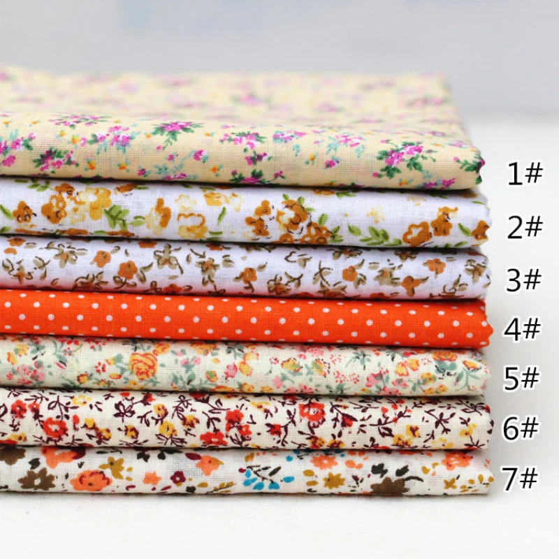 7pieces/lot Orange mixed design flower pattern 25cmx25cm cotton fabric patchwork bundle fabrics cloth sewing DIY | Дом и сад