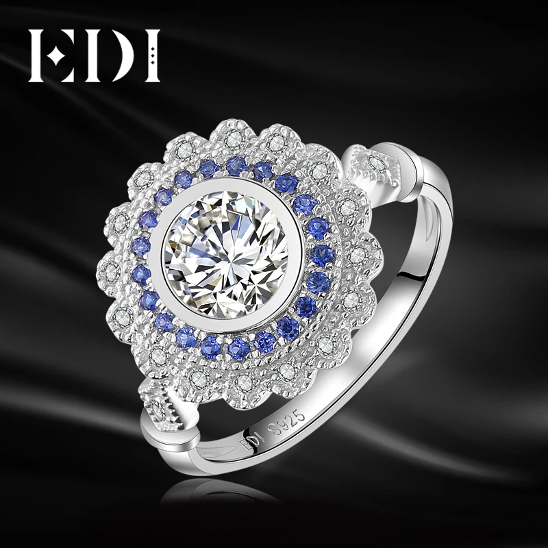 

EDI Genuine Natural Sapphire Halo 0.8ct Round Cut Moissanite 14K 585 White Gold Wedding Engagement Ring For Women Fine Jewelry