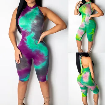 

jumpsuit bodysuitFashion Women Halter Sleeveless Off Shoulder Tie-dye Print Backless Jumpsuits боди для женщин Purchasing 2019