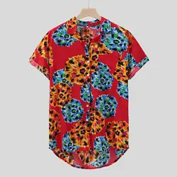 Мужская рубашка Летняя Гавайская с принтом свободная пляжная рубашка с коротким рукавом Повседневная рубашка с отложным воротником на