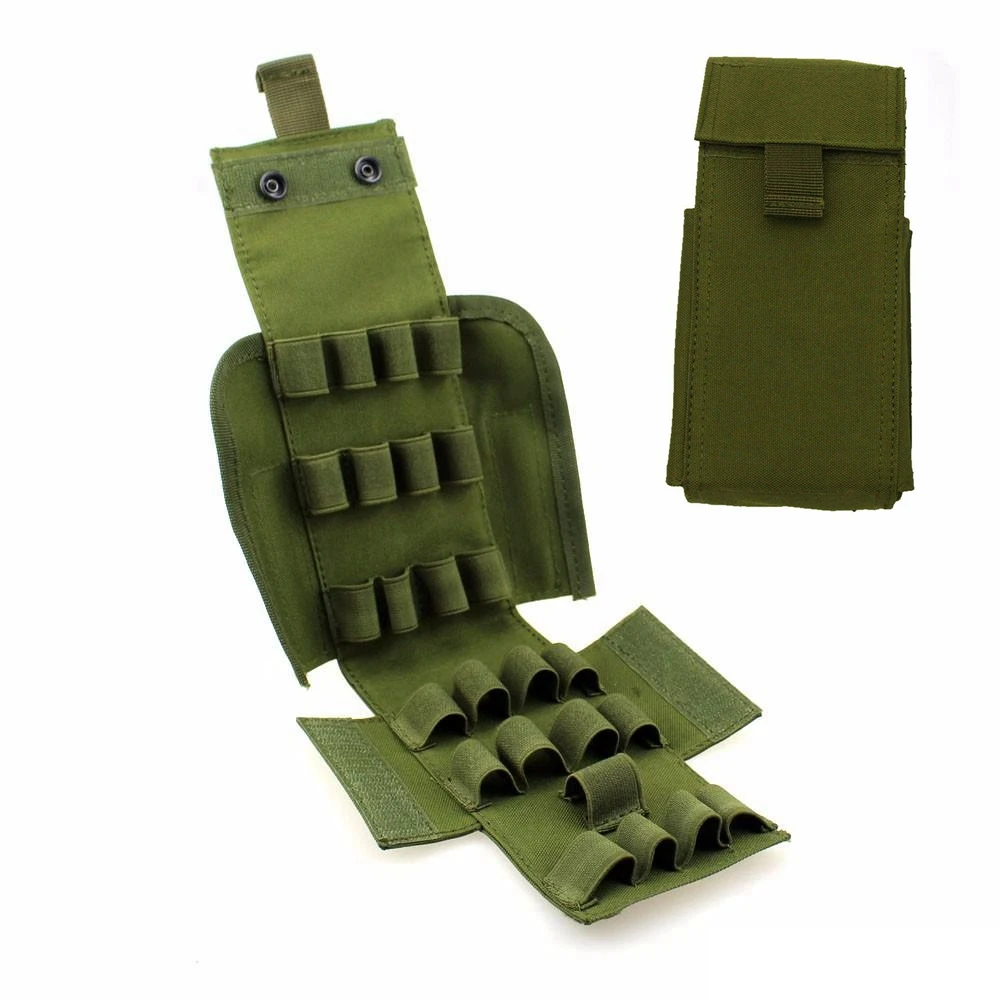 

Hunting Outdoor Gun Pouch Bag Molle 25 Round 12 Gauge Shells Shotgun Reload Magazine Bag OD Green