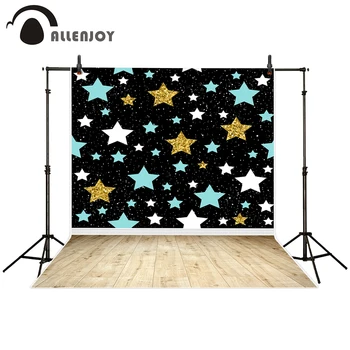 

Allenjoy photography backdrop Black night sky gold blue white stars wooden floor background for photo studio camera fotografica