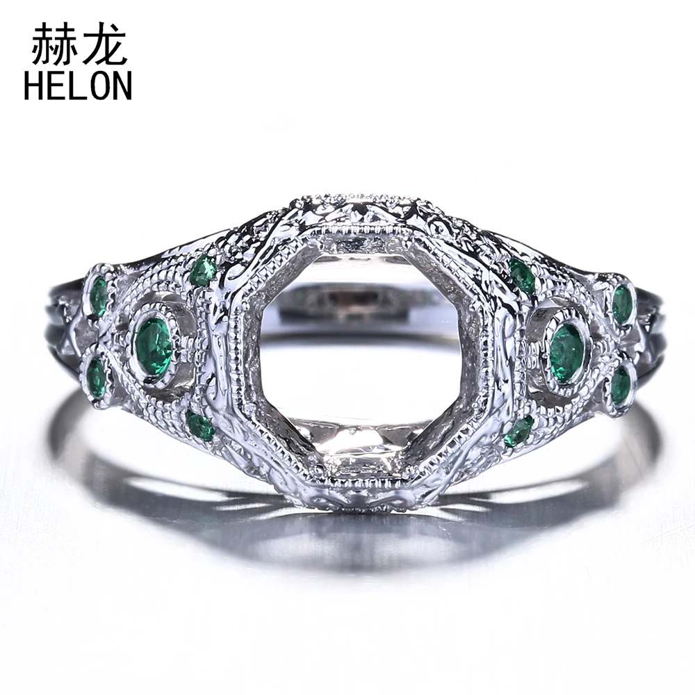 

Semi Mounting Retro Ring 8mm Round Cut 925 Sterling Silver Green CZ Engagement Wedding Ring Art Deco Jewelry Women