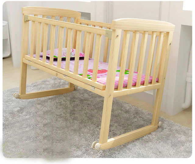 Baby Crib Saplings Glider Lockable Cradle Child Nursery Baby Crib Saplings Glider Lockable Cradle Child Nursery Furniture Solid Wood Sleeping Independent Portable