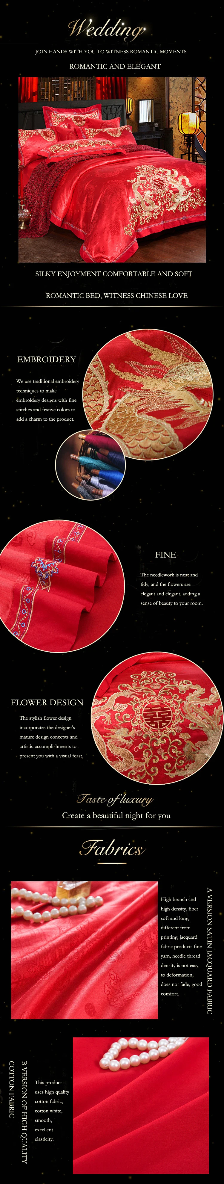 2018 luxury bedding set king size cotton romantic love wedding bed cover festive embroidery duvet cover bed sheets 4pcs red bed linen drap de lit 3