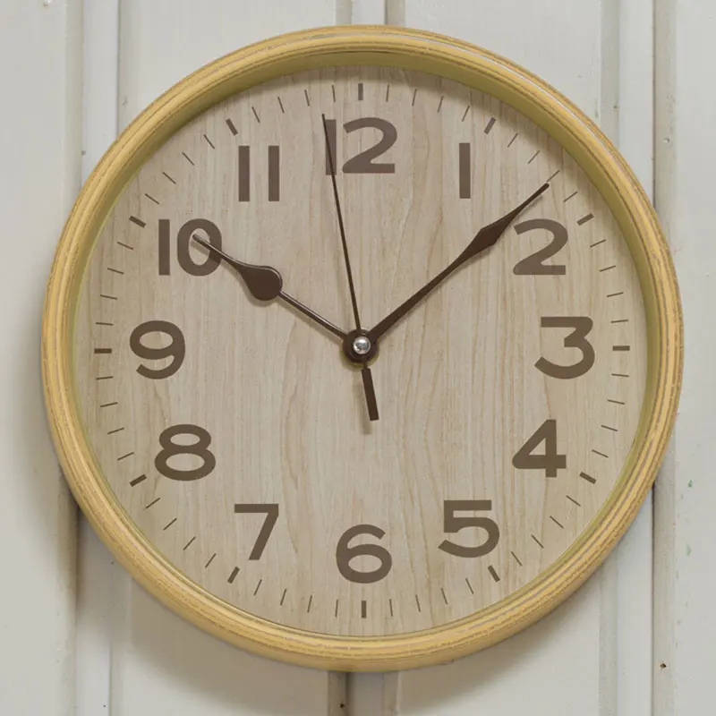 Pastoral Imitation Wood Grain Wall Clock Digital Plastic Wall Clock Modern Living Room Bedroom Clock Home Decor Accessories