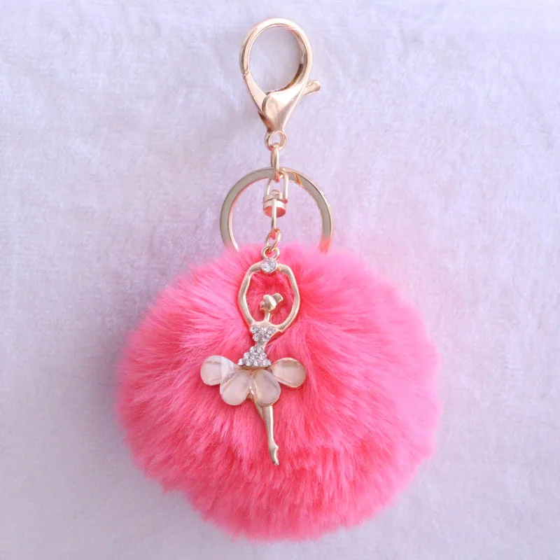 

New Rabbit Fur Ball Keychain Bag Pendant Fur Ball Plush Ballet Girl Key Chain Metal Key Holder Rabbit