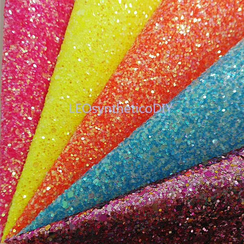 FLUO color Chunky Glitter Leather Glitter Fabric For DIY Sewing