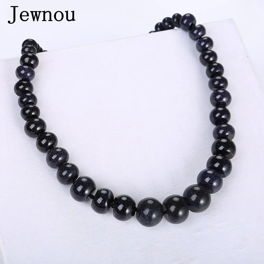 Jewnou Blue Sandstone Natural Stone Necklace Fashion Black Onyx Round Gem Gift Wristband Classic Ethnic Popular Men Beaded | Украшения и
