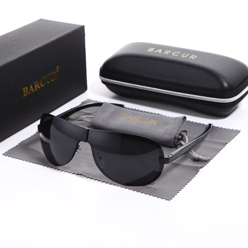 

BARCUR Male Sunglasses Rimless for Men glasses Brand Designer with High Quality Rimless Sunglasses Black Metal Retro Sun glasses