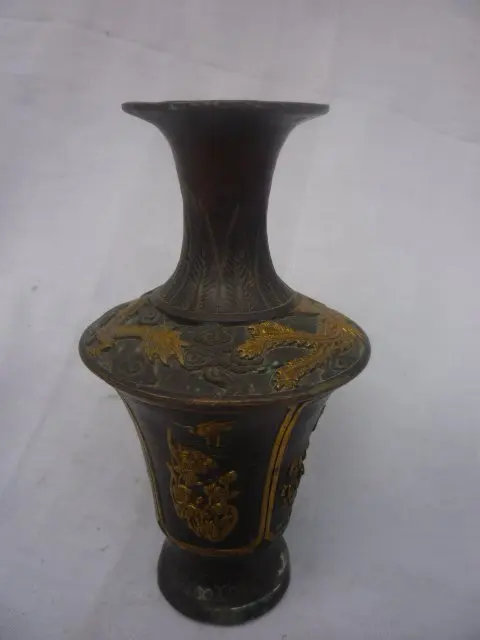 

TNUKK Rare Old MingDynasty copper vase ,carving four flowers & with mark,Ornamental ,best collection& adornment,Free shipping.