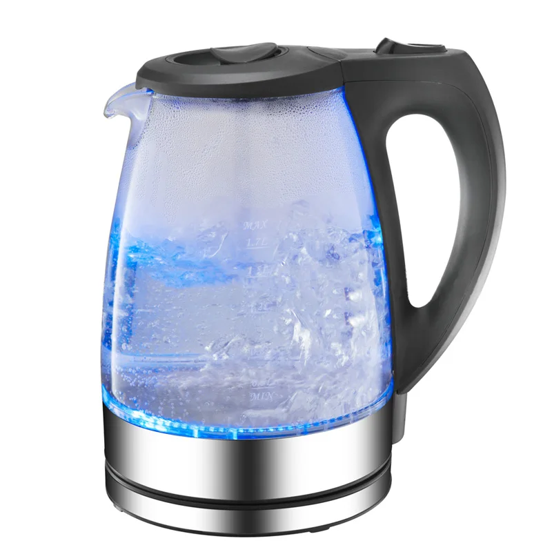 1.7L Glass Electric Kettle 1800W Blue LED Light Transparent Water
