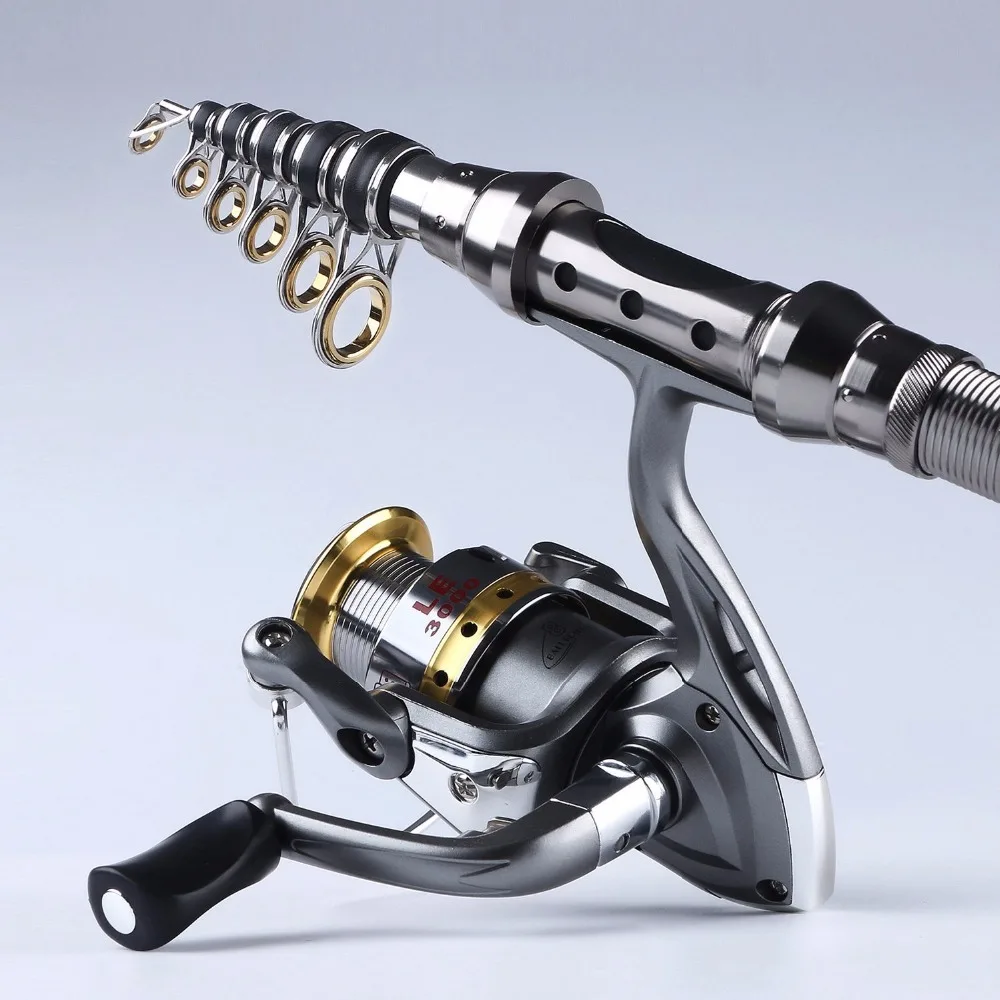 الصيد قضيب كومبو يشبع عدة السفر الغزل تلسكوبي الصيد قضيب بكرة مجموعة مع خط السحر السنانير و حقيبة الصيد اكسسوارات