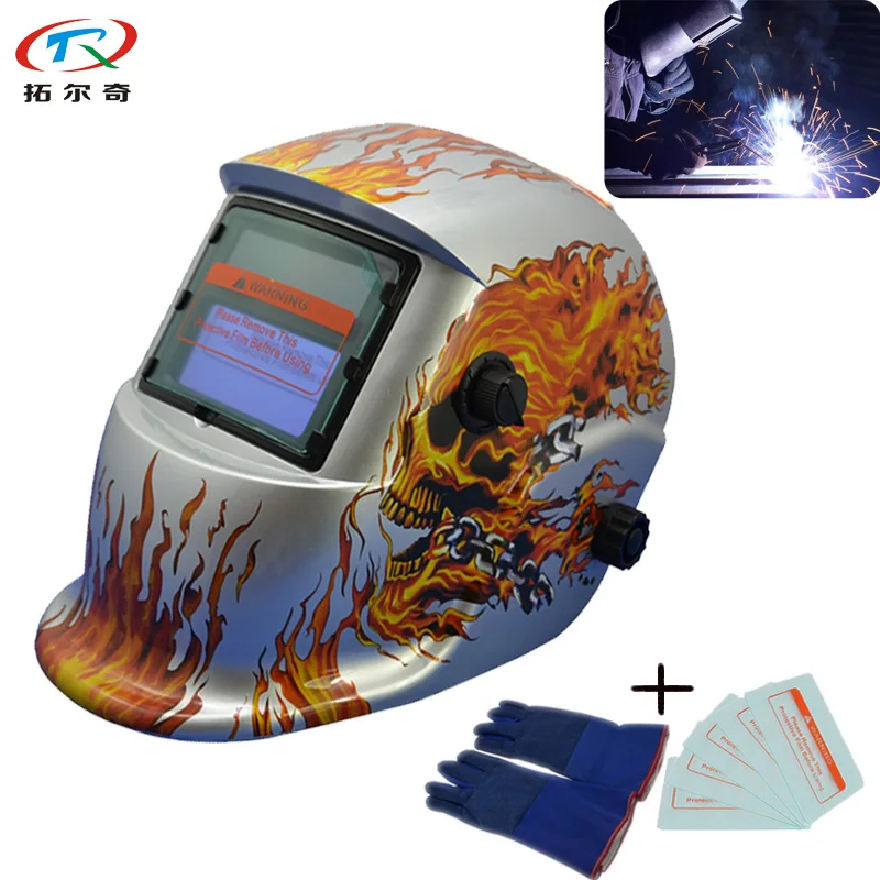 sliver Falme Skull Welding Helmet Eye UV/IR Protection Electric Welding