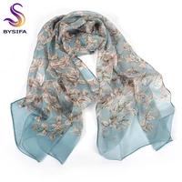 [BYSIFA] 100% Silk Chiffon Scarf Female Brand Leaves Design Grey Khaki Long Scarves Beach Shawls Fall Winter Women Neck Scarves 2