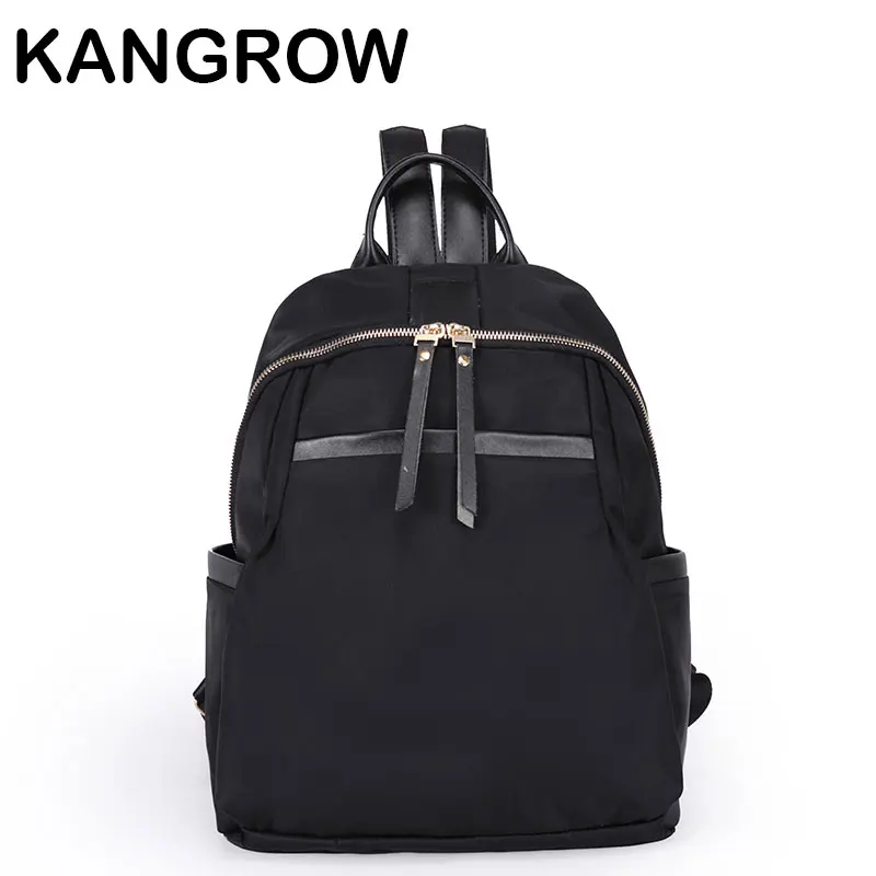 Kangrow Women Nylon Backpack Women Casual Daypacks Black Solid Backbags