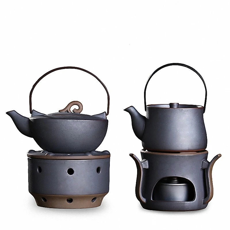Ceramic Japanese Style Teapot With Alcohol Stove Iron Glaze Kung Fu Tea
