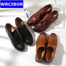 Genuine leather Oxford Shoes Woman flats Brown,black 2017 Fashion Tassel Vintage British style Brogue Oxford shoes women flats