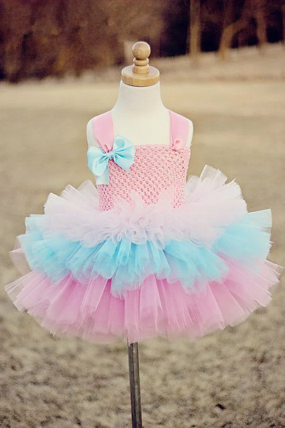 

Candy Color Girls 3Layers Cake Tutu Dress Baby Crochet Tulle Tutus with Ribbon Bow and Flower Headband Kids Birthday Party Dress