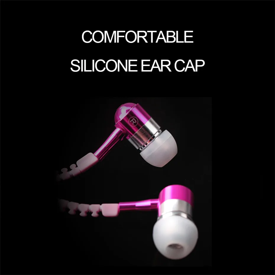 New Fashion Sports Earphones Headset Luminous Light Glow in the Dark Metal Zipper Earphone with Mic for Xiaomi  Mobile Phone (4)