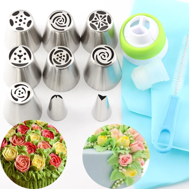 

9Pcs Pastry Nozzles Icing Piping And 2Pcs Coupler 1Pcs Brush 1Pcs Nozzles Bag Stainless Steel Rose Cream Bakeware Decorating