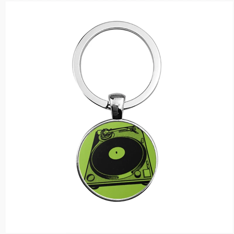 

SUTEYI Vinyl record picture keychain retro gramophone record keychain glass cabochon dome alloy jewelry Musician's accessories