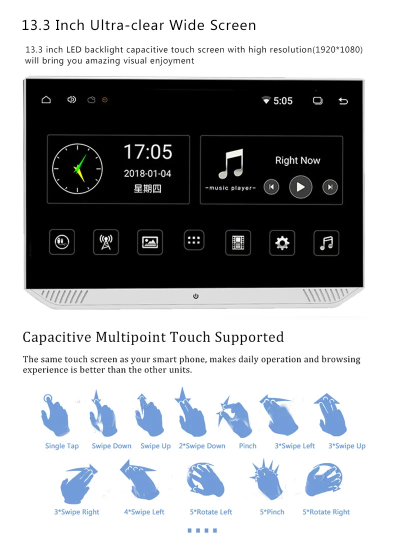 2 шт. 13,3 дюймов Android 6,0 Автомобильный подголовник монитор 1080 P HD сенсорный экран wifi Bluetooth FM HDMI USB SD ультра-тонкий MP5 видео плеер