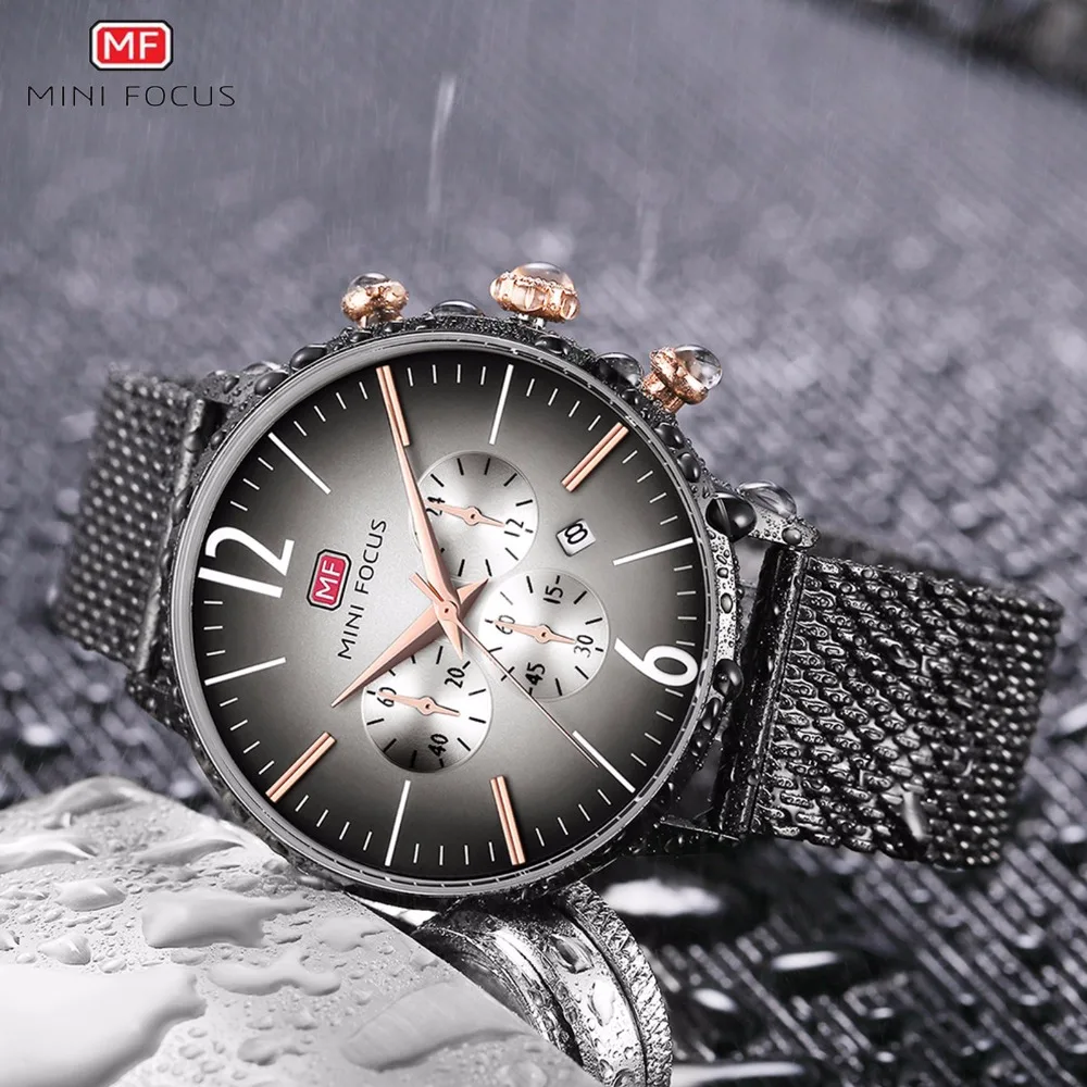 MINIFOCUS Лидирующий бренд модные роскошные Для мужчин часы Нержавеющая ...