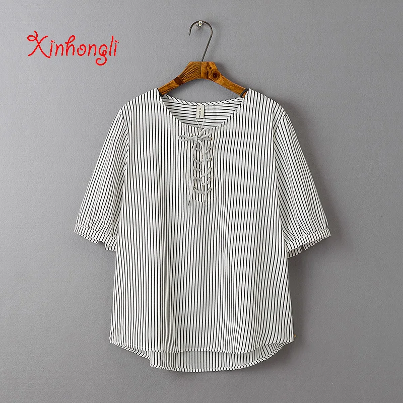 

Plus size striped chiffon women Tshirts 2019 summer short sleeve O-neck ladies tee shirts female T shirts red & white t-shirt