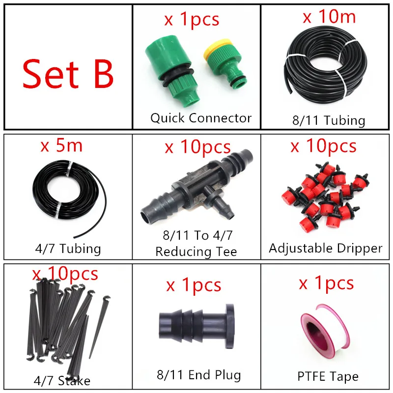 10 м/15 м/20 м 3/8 дюймов Microtube наборы для полива с регулируемым капельницей садовые инструменты для орошения бонсай из цветов наборы для воды OB033 - Цвет: B