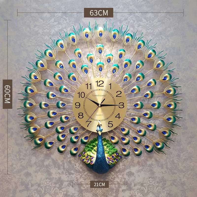 Настенные часы Павлин Европейская гостиная креативные часы персональные декоративные часы настенные часы бесшумные кварцевые Электроника - Цвет: 1