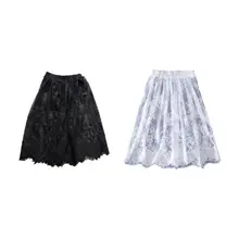 Женские сексуальные выдалбливают из тонкой ткани с цветочным кружевом эластичный пояс миди наложения расклешенные однотонные юбки плиссированные ресницы отделка свадьбы