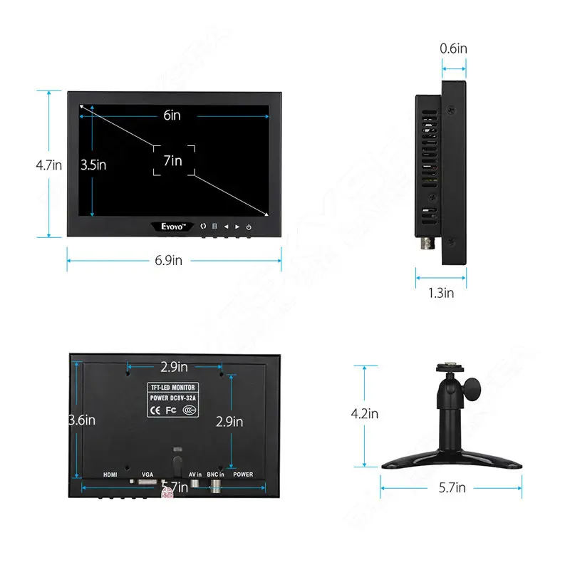 EYOYO JSWHD07 7 &quotTFT lcd цветной HDMl BNC монитор экран для ПК CCTV DVR камера безопасности
