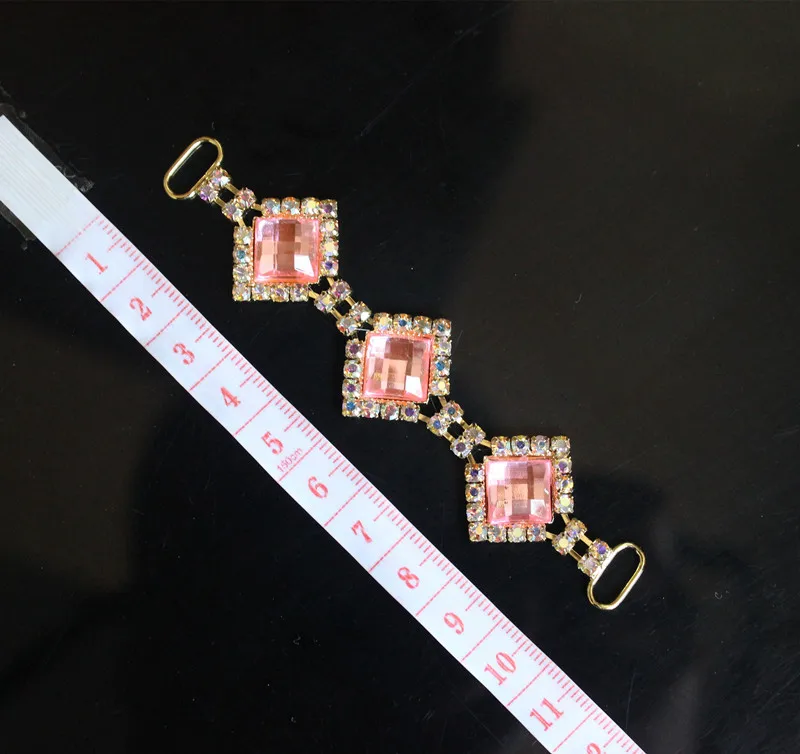 

PINK STYLE! 10pcs AB Crystal Rhinestone Bikini Trim Connectors Golden Metal Chain & Pink Acrylic Competion Suits Bikini