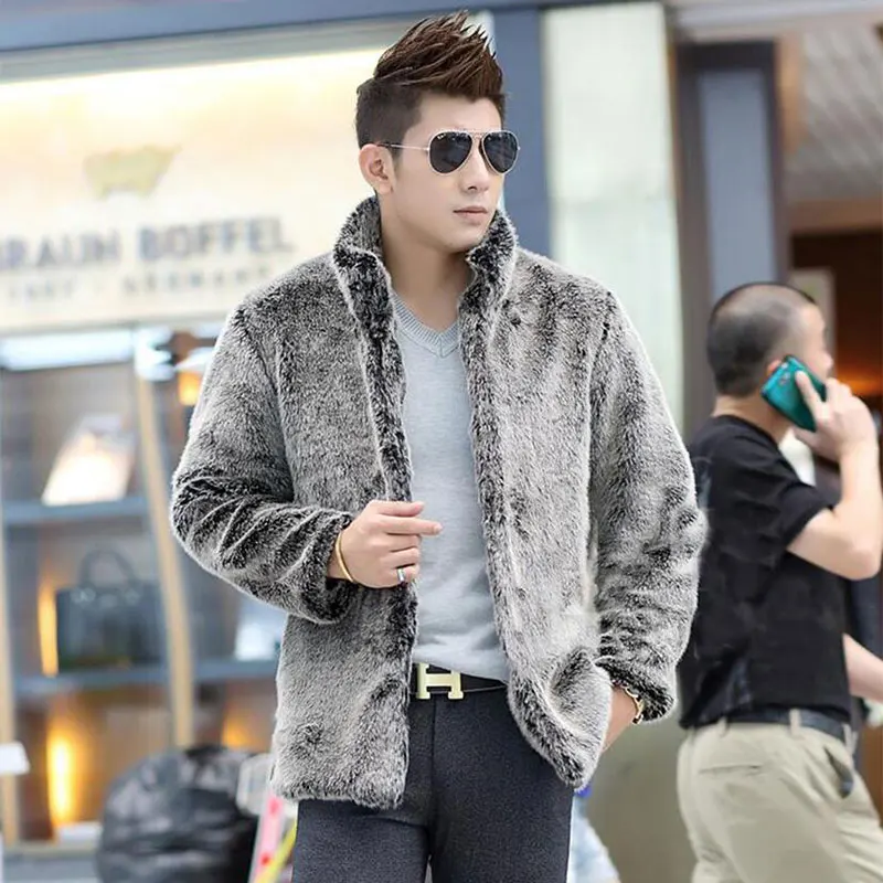 

2018 new men faux mink coat, High-grade men's warm overcoats,Casual and comfortable thickening Multi-size men's jackets