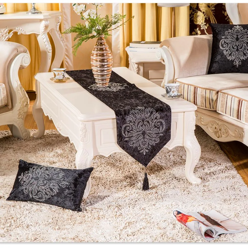 

New Table Runner Simplicity Europe of Type Style Flower Purple Runner Christmas Printed Polyester Glitter Stone Luxury Classic