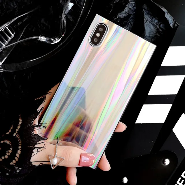 LOVECOM Laser Rainbow Shining Square Phone case For iPhone XS XR XS Max X 6 6S 7 8 Plus Soft IMD Back Cover Bags Coque Cases