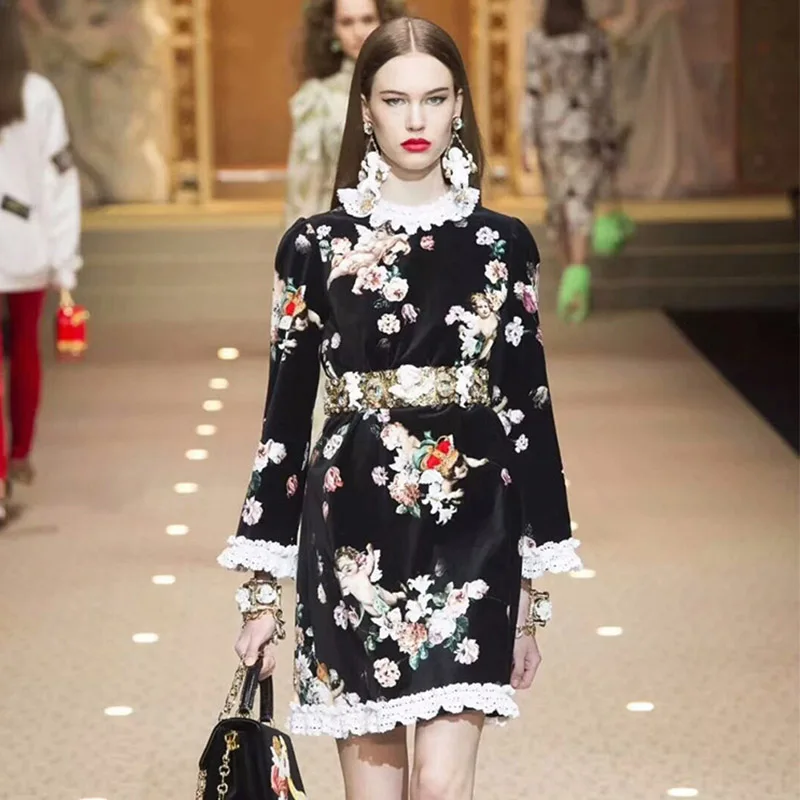 Autumn Winter Designer Runway Dress 2018 Women Vintage Long Sleeve