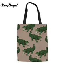 Мультяшные сумки с крокодиловым принтом с верхней ручкой женские модные парусиновые сумки для покупок Tote для женщин многоразовая эко-сумка складная