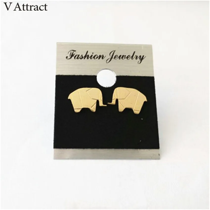 V притягивают 10 пара из нержавеющей стали Luck Elephan серьги-гвоздики Женские Модные Позолоченные ювелирные изделия животного букле D'oreille Femme