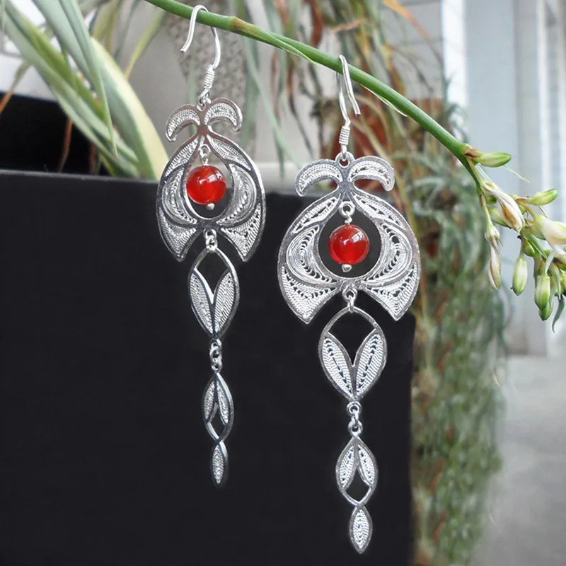 

Bastiee Pumpkin Beaded 999 Sterling Silver Earrings For Women Luxury Jewelry Vintage Handmade Ethnic Earings Halloween kolczyki