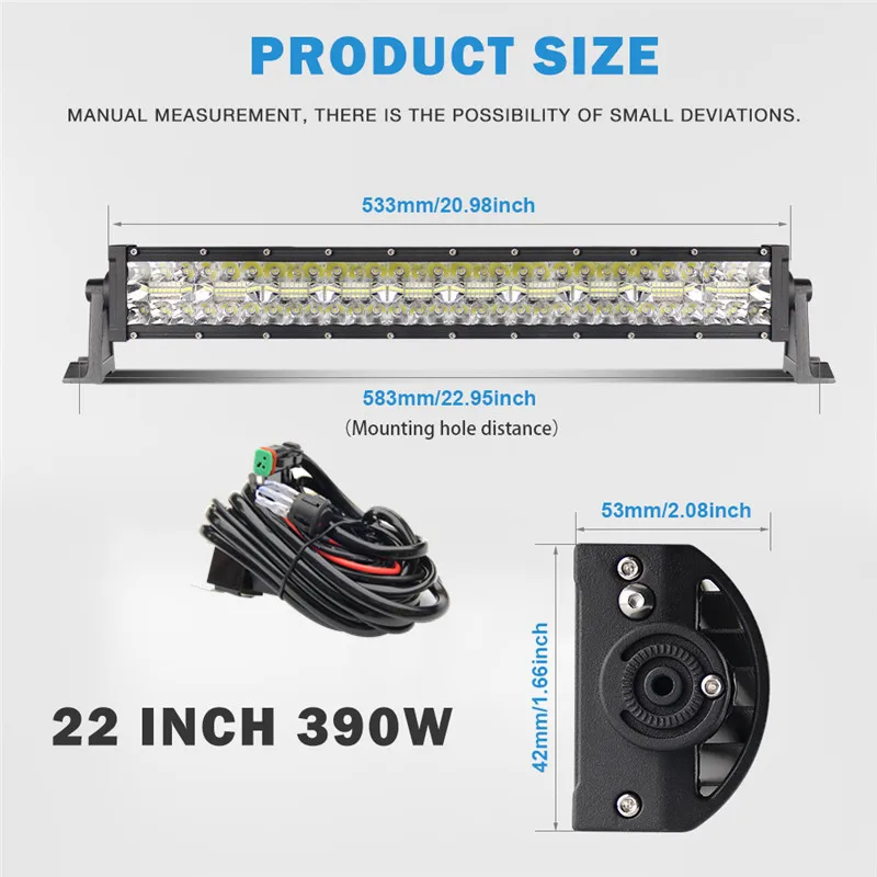 CO светильник супер яркий 3-рядная 390W светодиодный светильник бар автомобиль 22 дюймов для 4WD отражатели ATV для прицепа грузовики светодиодный работы дальнего света светильник внедорожный светодиодный бар 12V - Цвет: 22inch 390W with DT