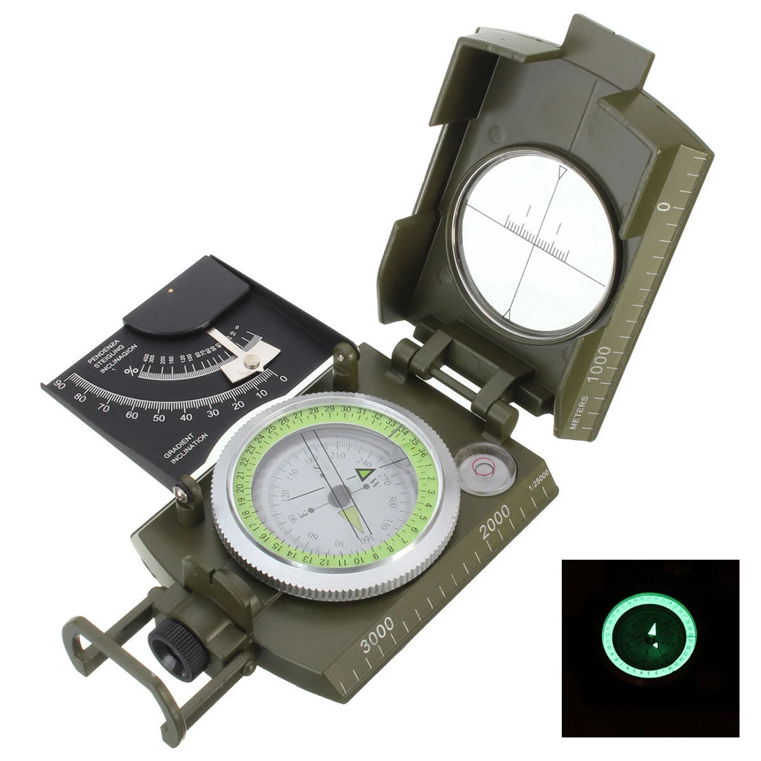  2019 New Professional Military Army Metal Sighting Compass clinometer Camping