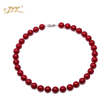 

JYX 2019 charming necklace red 12mm Seashell Pearl Round Beads Necklace high quality 18" elegant jewelry for women