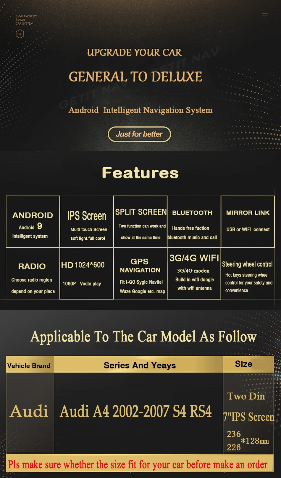 Discount DSP Chip IPS Android 9.0 4G 64G CAR GPS For Audi A4 B6 B7 S4 B7 B6 RS4 B7 SEAT Exeo dvd player stereo radio WIFI BT CARPLAY PC 1