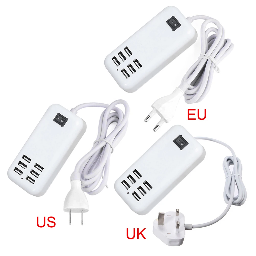 3,28 Большая скидка Универсальный 6 Way Multi USB хаб мобильного телефона Зарядное устройство 20w usb-зарядное Зарядное устройство гнездо+ переключатель Мощность Адаптер Hub